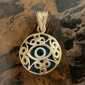 NWOT 14 ct  585 Gold FILIGREE Blue EVIL Eye Pendant